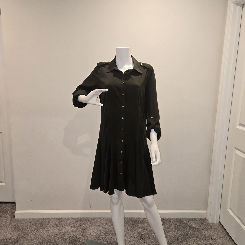 Elegant Army Green Button-Up Dress
